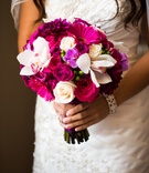 Pink and White Bouquet
Photography: D. Park Photography
Read More:
http://www.insideweddings.com/weddings/a-black-white-pink-wedding-in-august-inspired-by-cherry-blossoms/617/ Vibrant pink and fuchsia wedding bouquet with orchid, rose, gerber daisy