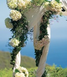 Floral-Embellished Chuppah
Photography: Christofer Jae Photography
Read More:
http://www.insideweddings.com/weddings/asian-inspired-oceanfront-wedding-in-big-sur-california/110/ White flowers and greenery on ceremony canopy