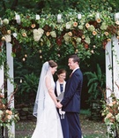 Outdoor Garden Ceremony
Photography: M Bénédicte Verley Photography
Read More:
http://www.insideweddings.com/weddings/garden-wedding-at-lord-thompson-manor-in-connecticut/147/ Bride and groom under altar with female reverend