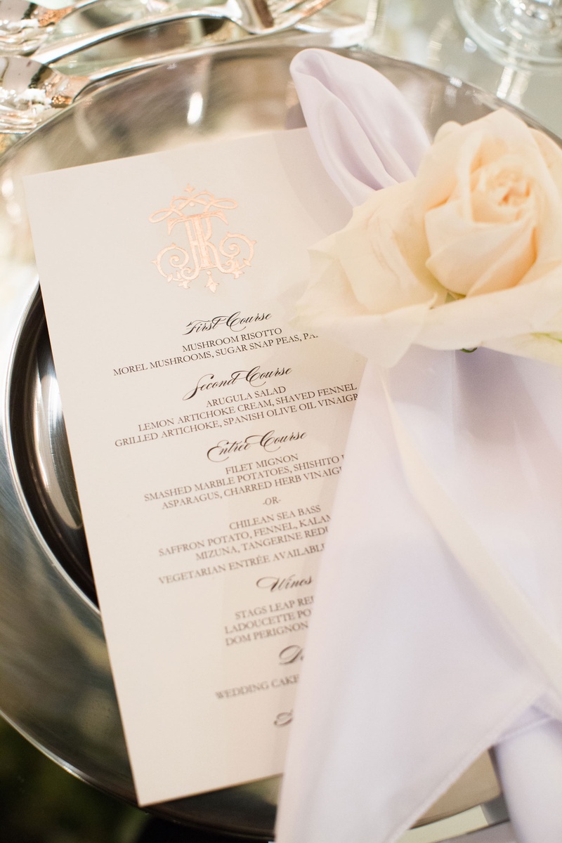 Rose Gold Monogram %26 Single Rose
Photography: Duke Photography
Read More:
http://www.insideweddings.com/weddings/luxurious-alfresco-ceremony-ballroom-reception-in-beverly-hills/1161/ wedding reception place setting menu card rose gold foil monogram napkin white ivory rose