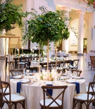 Navy Napkins %26 Tall Greenery Centerpiece
Photography: Averyhouse
Read More:
http://www.insideweddings.com/weddings/chic-summer-wedding-at-a-natural-history-museum-in-chicago/1361/ wedding reception the field museum greenery on gold stand wood vineyard chair blue napkins round