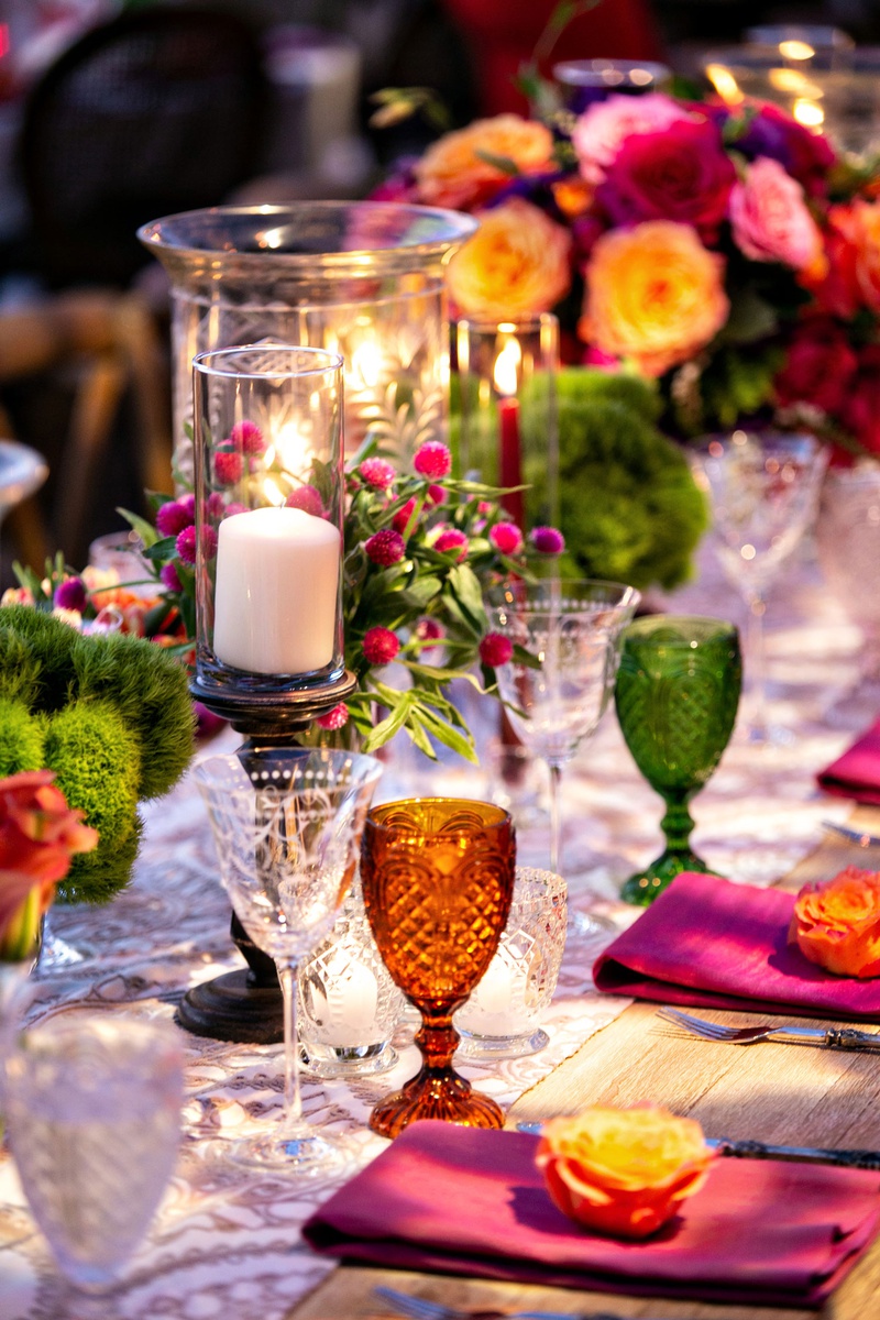 Etched Glassware %26 Colorful Goblets
Photography: Laurie Bailey Photography
Read More:
http://www.insideweddings.com/weddings/outdoor-jewish-ceremony-reception-with-colorful-bohemian-decor/1330/ colorful wedding decor colored goblets orange green glasses etched wine glasses boho chic wedding