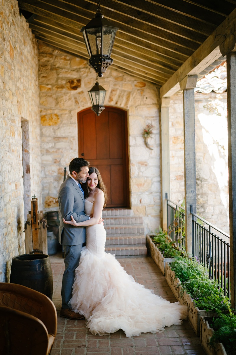 Bride and Groom Hug During First Look
Photography: Karlisch Photography
Read More:
http://www.insideweddings.com/weddings/modern-rustic-wedding-full-of-flowers-and-geometric-details/906/ bride in blush ruffled mermaid dress, groom in grey suit, hug during first look