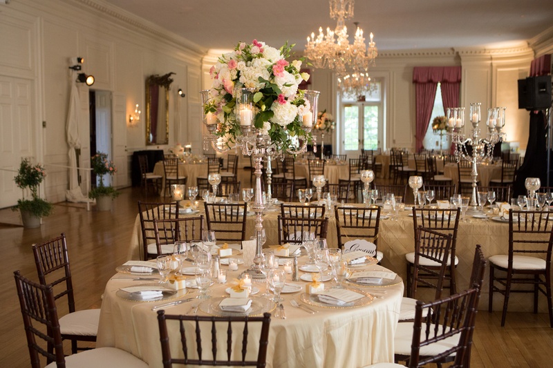 Country Club Reception
Photography: Aaron Watson Photography
Read More:
http://www.insideweddings.com/weddings/classic-virginia-wedding-inspired-by-grace-kellys-elegance/511/ Ivory reception tables with candlestick centerpieces and chandeliers
