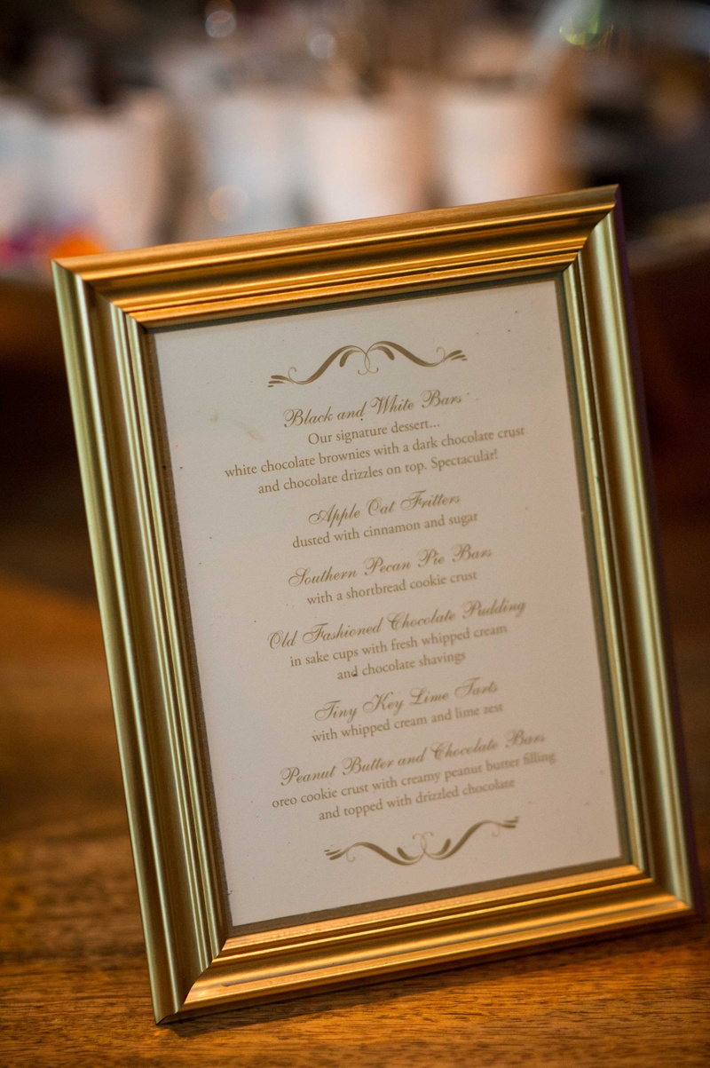 White %26 Gold Dessert Menu
Photography: Chris Bailey Photography
Read More:
http://www.insideweddings.com/weddings/southern-at-home-wedding-inspired-by-father-of-the-bride-in-texas/753/ Gold frame with white and gold menu dessert ideas for Southern wedding