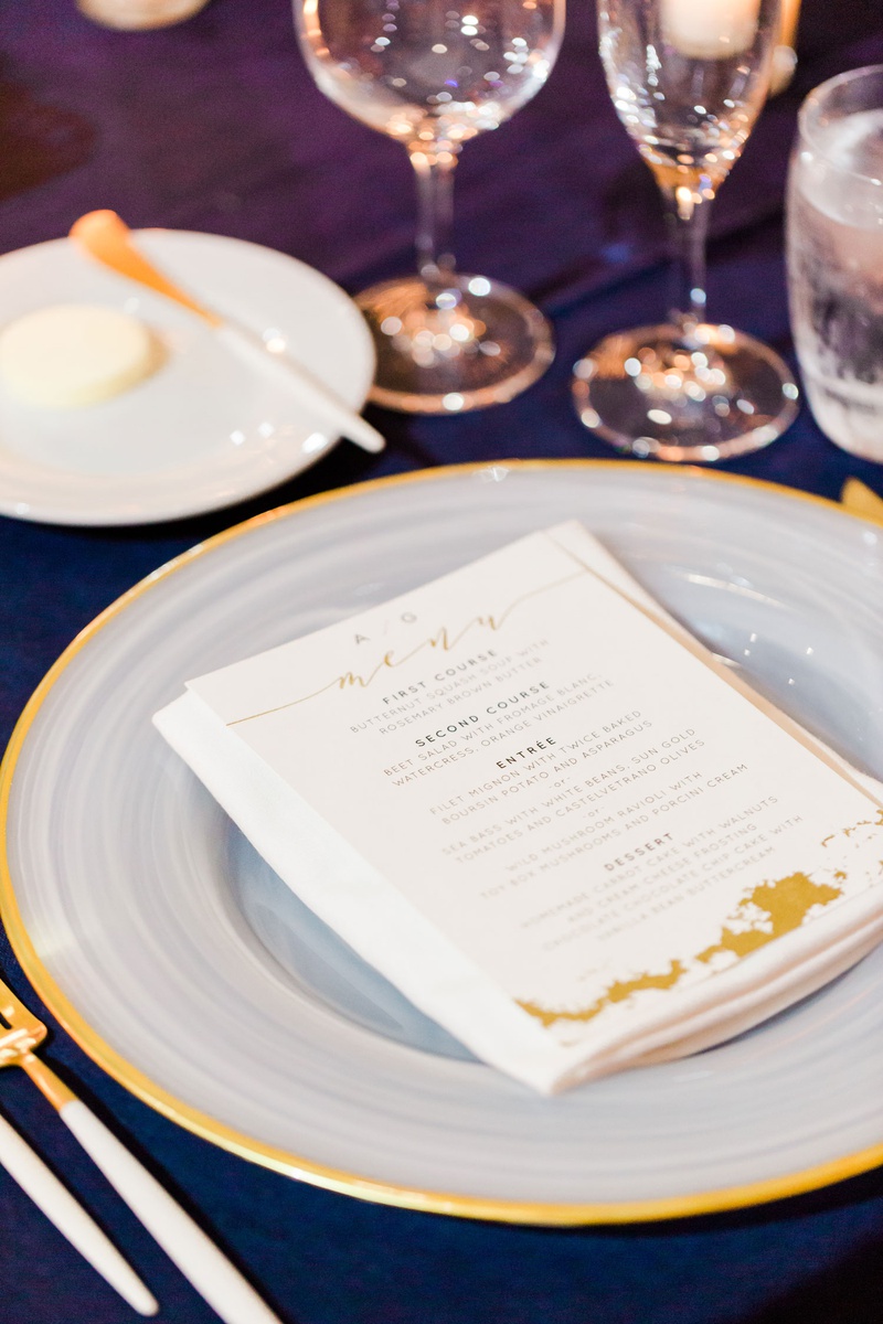 White %26 Gold Menu on Charger Plate
Photography: Valorie Darling Photography
Read More:
http://www.insideweddings.com/weddings/santa-monica-wedding-with-tropical-touches-east-coast-inspiration/1232/ wedding menu card with gold calligraphy on white charger plate with gold rim matching flatware fork