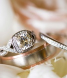 Twisted-Band Engagement Ring %26 Two-Toned Wedding Band
Photography: George Street Photo %26 Video
Read More:
http://www.insideweddings.com/weddings/high-school-sweethearts-wed-in-romantic-ceremony-on-a-yacht/883/ twisted band pave setting halo engagement ring, men's wedding band with white and rose gold