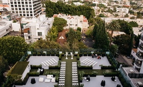 Bird's Eye View of Rooftop Ceremony
Photography: Kevin Le Vu Photography
Read More:
http://www.insideweddings.com/weddings/california-rooftop-wedding-with-a-modern-twist-on-old-hollywood/1159/ drone wedding photography, bird's eye view of rooftop ceremony