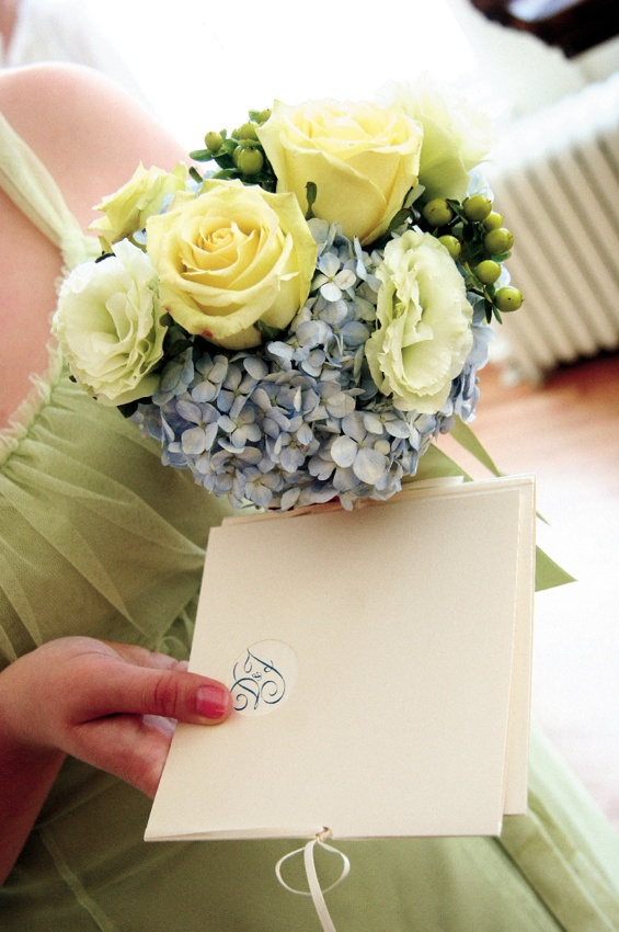 Blue and Green Bouquet
Photography: ASI Photography
Read More:
http://www.insideweddings.com/weddings/gold-blue-green-new-york-city-summer-wedding/181/ Bridesmaid holding nosegay of flowers