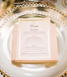Gold Border Wedding Menu
Photography: Lin %26 Jirsa Photography
Read More:
http://www.insideweddings.com/weddings/gorgeous-outdoor-ceremony-ballroom-reception-in-rancho-mirage/996/ Gold foil border wedding menu card on gold beaded charger plate blush napkin calligraphy
