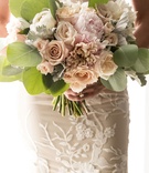 Brittany Daniel's Wedding Bouquet
Photography: Michael Segal Photography
Read More:
http://www.insideweddings.com/weddings/brittany-daniel-and-adam-touni/1110/ Brittany Daniel actress holding bouquet with greenery and soft rose dahlia flowers dress