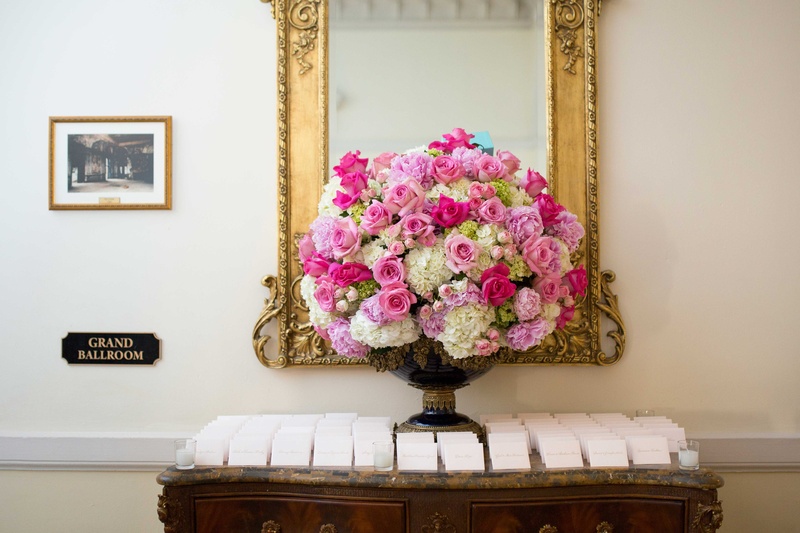 Peony, Rose %26 Hydrangea Table Arrangement
Photography: Brett Matthews Photography
Read More:
http://www.insideweddings.com/weddings/regal-outdoor-ceremony-ballroom-reception-at-oheka-castle-in-ny/821/ Escort card table flower arrangement with pink peony, white hydrangea, pink rose flowers