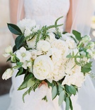Romantic Ivory Bouquet with Greenery
Photography: Heather Rowland Photography %26 Thisbe Grace Photography
Read More:
http://www.insideweddings.com/weddings/gorgeous-blue-white-gold-wedding-with-lush-greenery-in-texas/1107/ Bride holding bouquet of fresh greenery, white peony and rose flowers romona keveza wedding dress