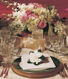 Green %26 White Place Setting
Photography: Curtis Dahl Photography
Read More:
http://www.insideweddings.com/weddings/classic-wedding-at-the-beverly-hills-hotel/69/ Forest green china topped with white gardenia flower