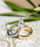 Teardrop-Shaped Diamond Ring
Photography: Samuel Lippke Studios
Read More:
http://www.insideweddings.com/weddings/a-rustic-camp-themed-outdoor-wedding/908/ Pear shape teardrop shape wedding ring with pave diamond band and unique wedding ring gold men's ban