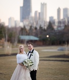 Elegant January Wedding Couple
Photography: Studio This Is
Read More:
http://www.insideweddings.com/weddings/whimsical-wedding-in-chicago-with-inspiration-from-national-parks/1272/ bride in champagne wedding dress with white fur wrap white greenery bouquet groom in white tuxedo