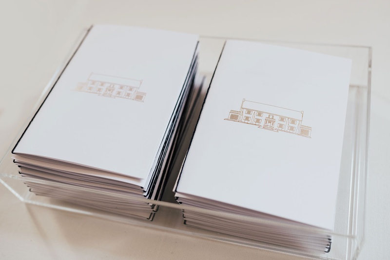 Ceremony Programs with Venue Motif
Photography: Sam %26 Sola Lee Photography
Read More:
http://www.insideweddings.com/weddings/modern-outdoor-ceremony-tent-reception-in-seattle-on-puget-sound/1309/ wedding ceremony program with gold drawing of venue in acrylic lucite clear box