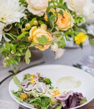 Salad Course at Outdoor Wedding
Photography: Willa Kveta Photography
Read More:
http://www.insideweddings.com/weddings/destination-wedding-in-santa-barbara-with-california-sunshine-theme/1310/ wedding reception wood table clear charger plate white salad plate fresh greenery radish tomato