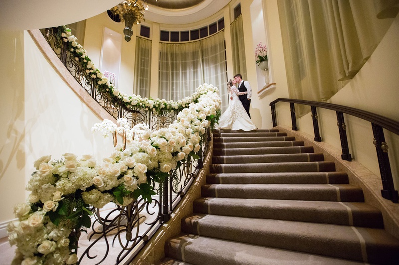 Bride %26 Groom on Steps to Ballroom
Photography: Duke Photography
Read More:
http://www.insideweddings.com/weddings/luxurious-alfresco-ceremony-ballroom-reception-in-beverly-hills/1161/ Bride and groom portrait on stairs to ballroom at beverly hills hotel white rose hydrangea greenery