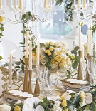 Modern Gold Candlesticks
Photography: Carasco Photography
Read More:
http://www.insideweddings.com/weddings/inspirational-wedding-shoot-with-light-fresh-color-palette/1167/ gold hourglass shaped candlesticks at wedding reception, modern gold candlesticks