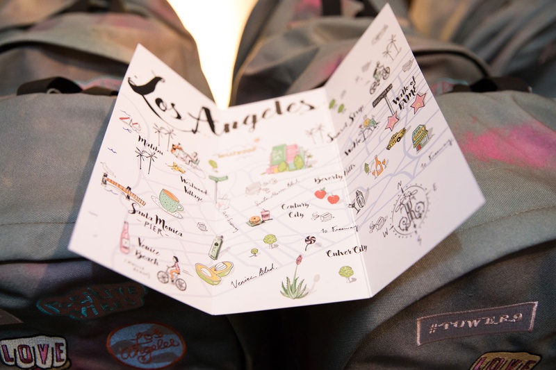 Illustration Map of LA with Favors
Photography: Duke Photography
Read More:
http://www.insideweddings.com/weddings/luxurious-alfresco-ceremony-ballroom-reception-in-beverly-hills/1161/ Map of Los Angeles watercolor drawings illustrations with backpack favors for guests at reception