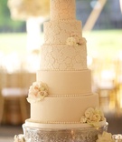 Lace Wedding Cake
Photography: Amanda Sudimack for Artisan Events
Read More:
http://www.insideweddings.com/weddings/a-fairy-tale-wedding-fit-for-former-miss-illinois/569/ Ivory wedding cake with lace pattern and fresh flowers