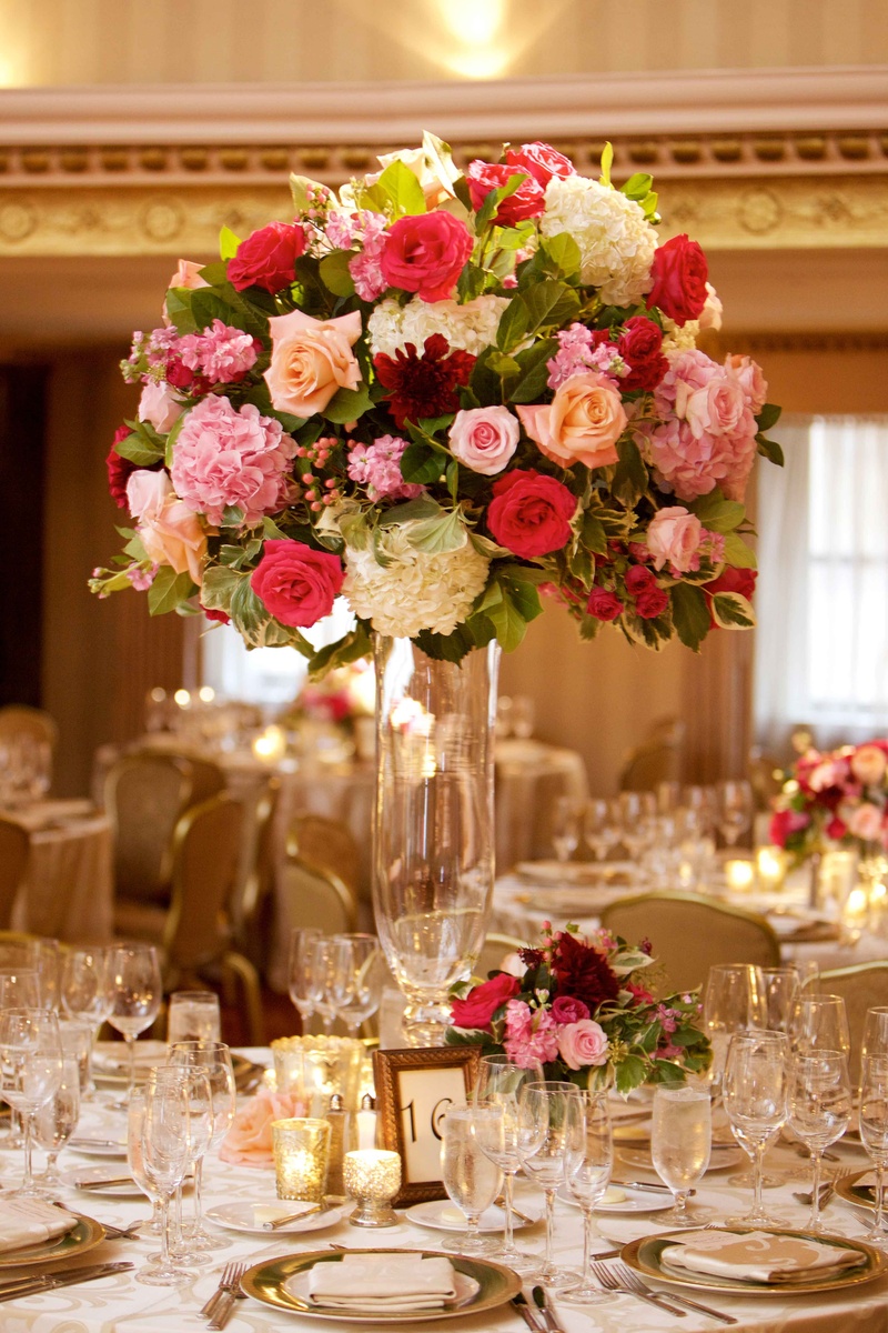 Tall Blush %26 Marsala Centerpiece
Photography: Amanda Sudimack for Artisan Events
Read More:
http://www.insideweddings.com/weddings/customized-chicago-wedding-with-pink-blush-marsala-color-palette/911/ Wedding reception ballroom centerpiece tall hydrangea rose flower arrangement frame table number