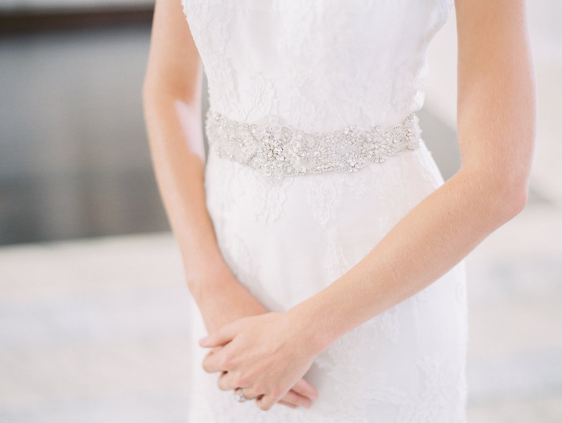Beaded Bridal Sash at Waist
Photography: Steve Torres Photography
Read More:
http://www.insideweddings.com/weddings/romantic-inspirational-shoot-at-a-historic-venue-in-downtown-la/724/ Bride in a JINZA Couture Bridal dress with chantilly lace, sash with rhinestones and beading