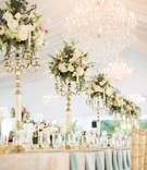 Floral Centerpieces on Candelabra
Photography: Allison Lewis Photography
Read More:
http://www.insideweddings.com/weddings/elegant-alfresco-garden-party-wedding-with-pastel-color-palette/1024/ tented garden party wedding reception, gold and white candelabra with candles & floral centerpieces
