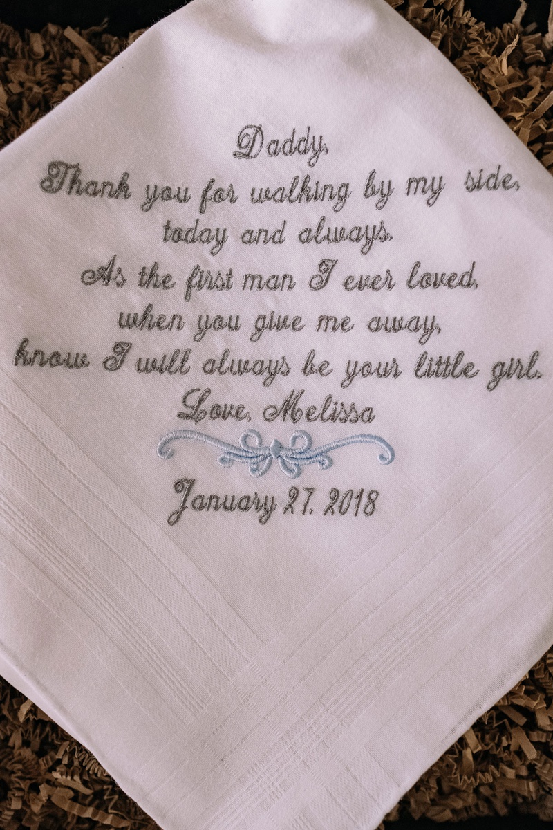 Embroidered Handkerchief for Father
Photography: Joel %26 Justyna
Read More:
http://www.insideweddings.com/weddings/dreamy-winter-destination-wedding-in-an-ice-castle-in-quebec-city/1270/ father of bride gift ideas embroidered handkerchief with note from daughter bride
