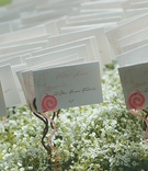 White and Pink Seating Cards
Photography: Robert Evans Studios
Read More:
http://www.insideweddings.com/weddings/cherry-blossom-inspired-spring-wedding-in-beverly-hills-california/152/ White escort card with pink lettering