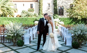 Bride %26 Groom in Front of Villa
Photography: Yvette Roman
Read More:
http://www.insideweddings.com/weddings/a-classic-wedding-with-rustic-touches-at-a-villa-in-santa-barbara/674/ Groom in tuxedo and bride in Monique Lhuillier gown at ceremony