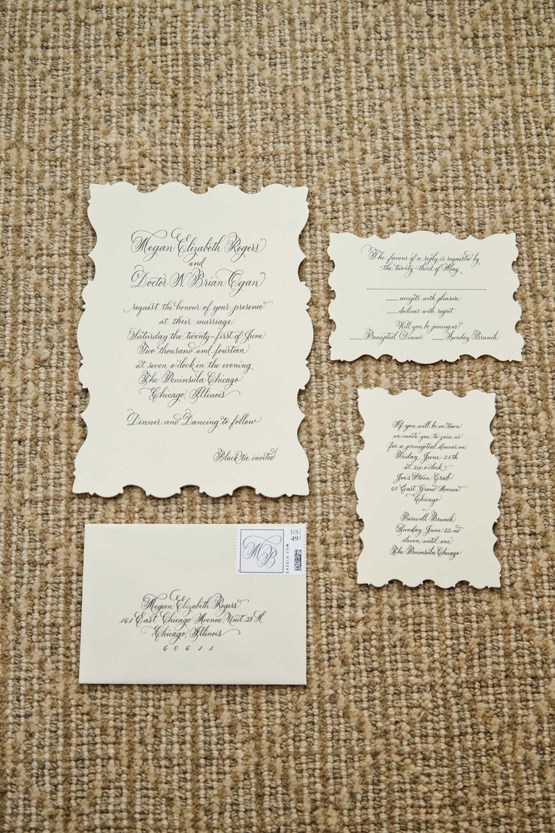 Vintage-Inspired Invitations with Border
Photography: KingenSmith
Read More:
http://www.insideweddings.com/weddings/delicately-detailed-chicago-wedding-with-jewish-christian-customs/762/ vintage inspired wedding invitations with black calligraphy decorated edges