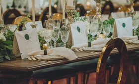Luxurious Green %26 Gold Tablescape
Photography: LuxRox
Read More:
http://www.insideweddings.com/weddings/alfresco-inspired-luxurious-hotel-wedding-in-washington-dc/1312/ wedding reception hotel gold oval back chairs wood table gold flatware antique cut crystal wax seal