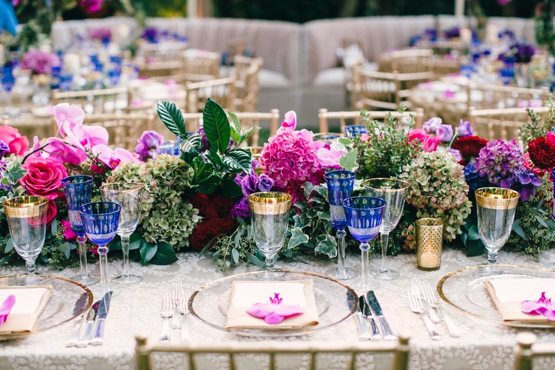 Green, Pink %26 Purple Floral Runner
Photography: Mi Belle Photographers
Read More:
http://www.insideweddings.com/weddings/colorful-outdoor-wedding-with-supper-club-theme-in-los-angeles-ca/741/ Flower table runner with pink rose, pink hydrangea, green hydrangea, and purple hydrangea