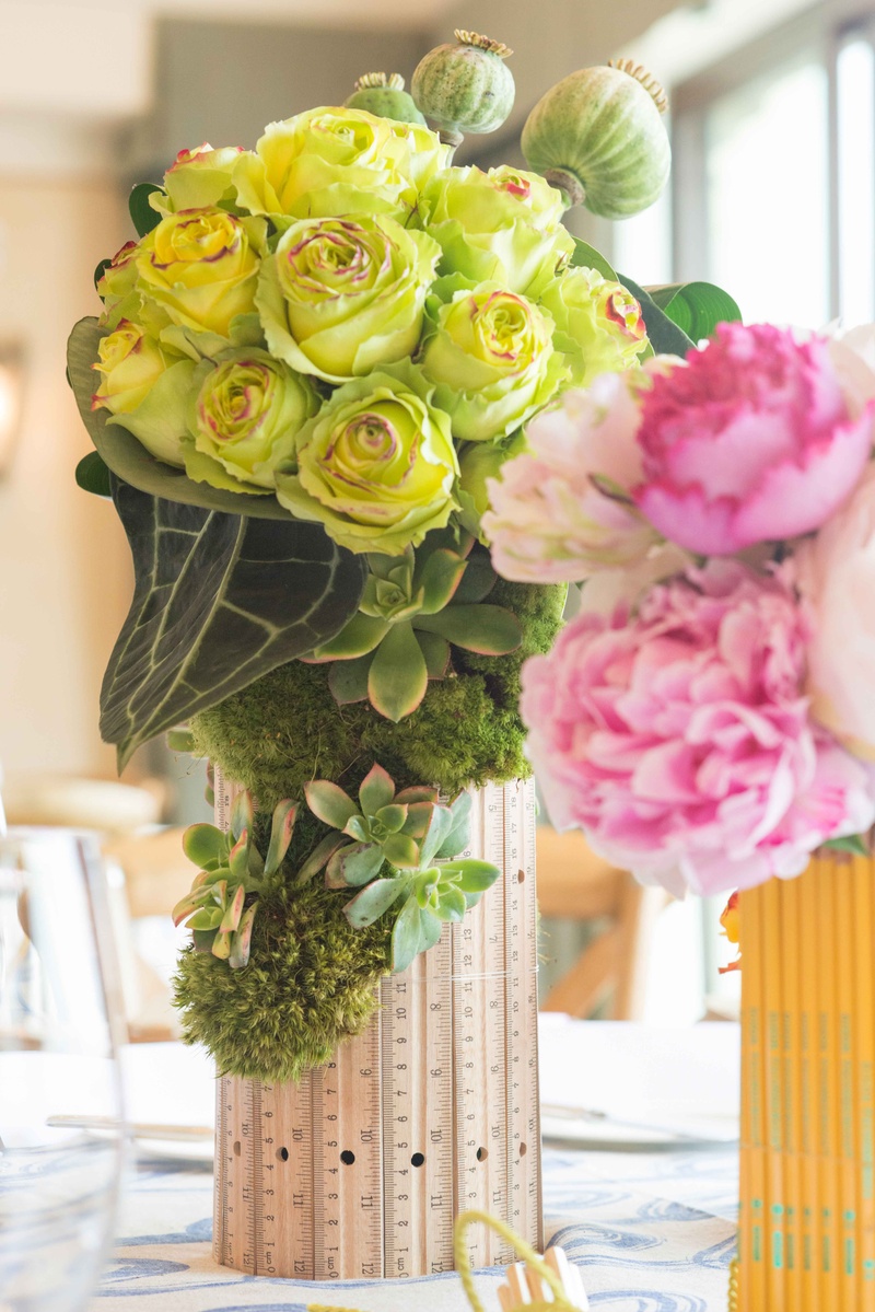 Ruler Vase %26 Pencil Vase on Table
Photography: John %26 Joseph Photography Inc.
Read More:
http://www.insideweddings.com/weddings/a-school-themed-bridal-shower-in-beverly-hills-for-a-teacher/890/ Lime green roses and succulents in ruler vase pink peonies in pencil vase bridal shower
