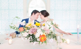 Low, Freshly Picked Reception Arrangement
Photography: Kir2Ben Photography
Read More:
http://www.insideweddings.com/weddings/a-millennial-bloggers-festive-post-wedding-styled-shoot-in-florida/994/ The Confused Millenial wedding shoot low centerpiece arrangement freshly picked vibe glassware