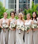 Silver Mismatched Bridesmaid Gowns
Photography: Studio This Is
Read More:
http://www.insideweddings.com/weddings/traditional-catholic-ceremony-elegant-reception-in-chicago/1206/ bride with bridesmaids in silver mismatched bridesmaid dresses necklines halter v neck one shoulder