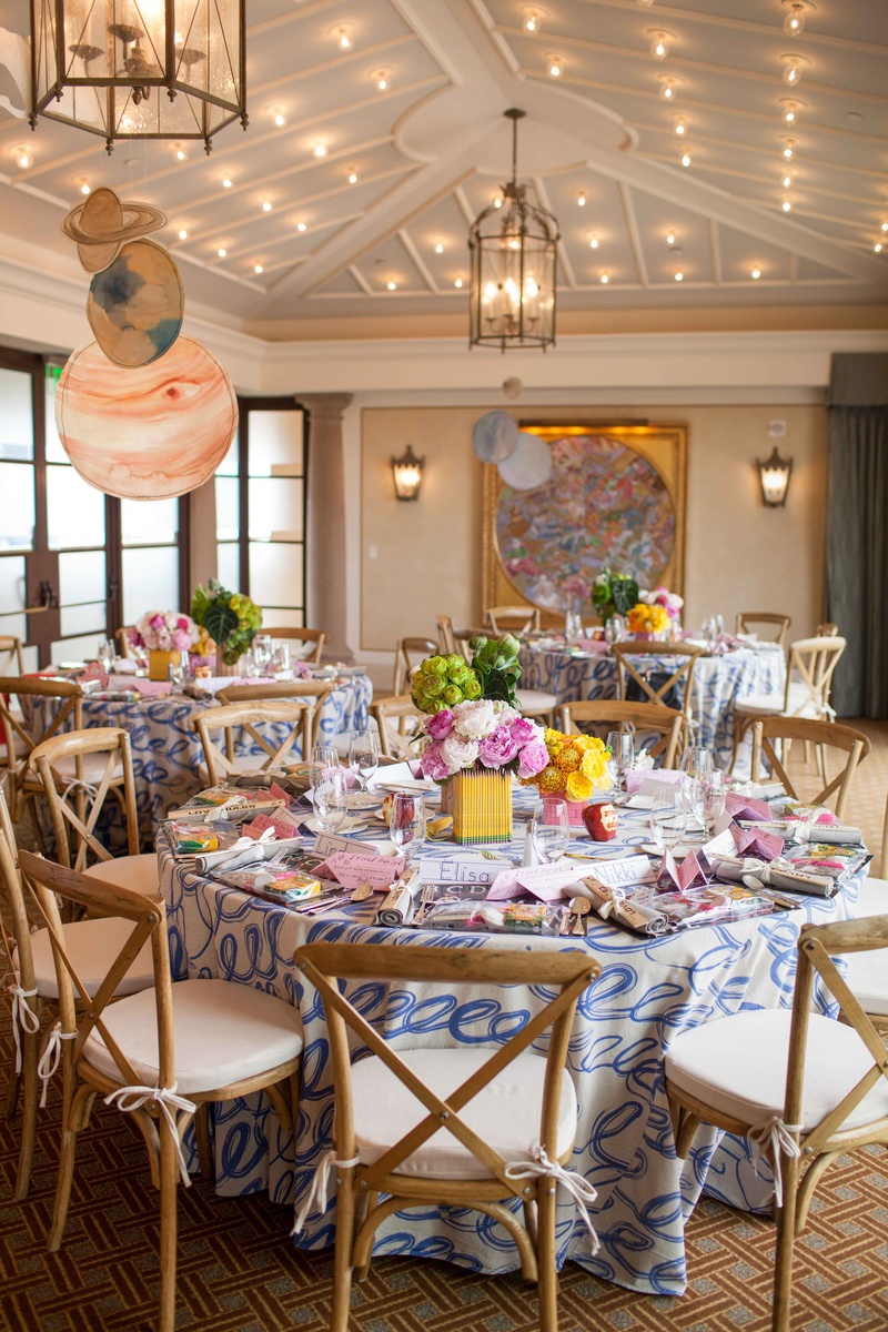 Planets Hanging from Ceiling at Shower
Photography: John %26 Joseph Photography Inc.
Read More:
http://www.insideweddings.com/weddings/a-school-themed-bridal-shower-in-beverly-hills-for-a-teacher/890/ Bridal shower at Montage school theme with planets hanging from ceiling eraser pencil ruler details