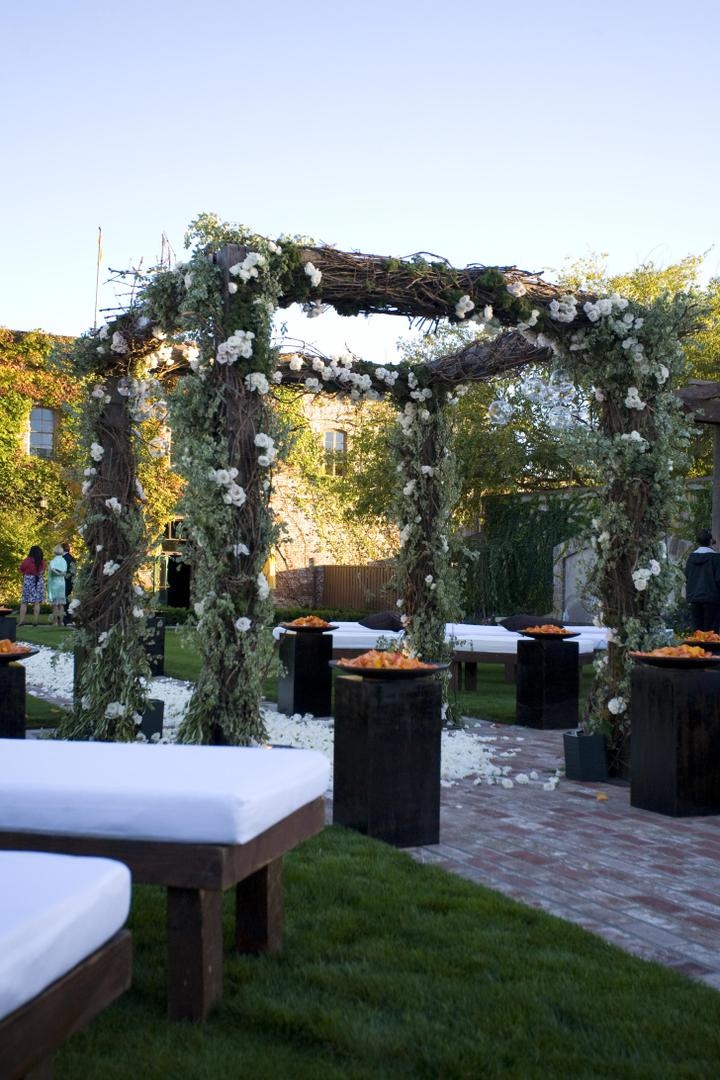 Unique Outdoor Ceremony Seating
Photography: Simone %26 Martin Photography
Read More:
http://www.insideweddings.com/weddings/sophisticated-autumn-inspired-wedding-in-napa-valley-california/262/ Wooden bench ceremony seats and rustic chuppah