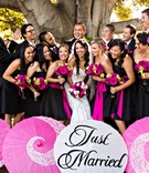Pink Bridesmaid Umbrellas
Photography: D. Park Photography
Read More:
http://www.insideweddings.com/weddings/a-black-white-pink-wedding-in-august-inspired-by-cherry-blossoms/617/ Bride and groom with wedding party and pink just married parasols