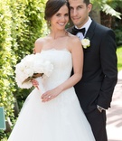 Lindsay Werbin %26 Andrew Robbins
Photography: John Solano Photography
Read More:
http://www.insideweddings.com/weddings/an-opulent-garden-ceremony-ballroom-reception-in-beverly-hills/986/ Bride in strapless a-line wedding dress Monique Lhuillier white bouquet black tuxedo bow tie