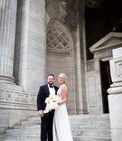 Hannah Olliff %26 Max Ross
Photography: Roey Yohai Studios
Read More:
http://www.insideweddings.com/weddings/destination-wedding-with-vintage-art-deco-elements-in-new-york-city/1157/ Bride in Julie Vino wedding dress front high slit sleeveless groom in tuxedo in front of new york