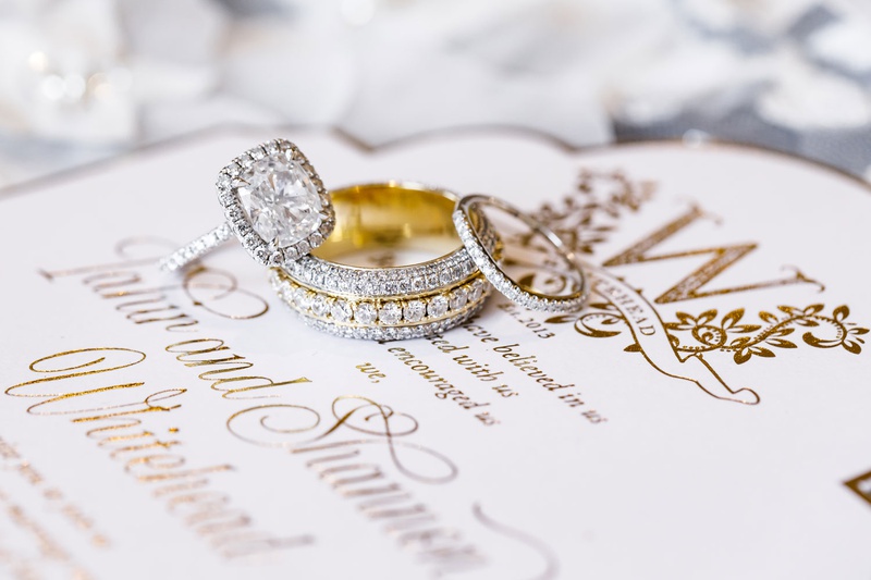 Sparkling Wedding Rings on White %26 Gold Invite
Photography: Amy Anaiz Photography
Read More:
http://www.insideweddings.com/weddings/luxe-wedding-of-nfl-player-tahir-whitehead-at-elegant-castle-venue/1267/ yellow gold wedding rings stack halo engagement ring sparkling on white gold wedding invitation