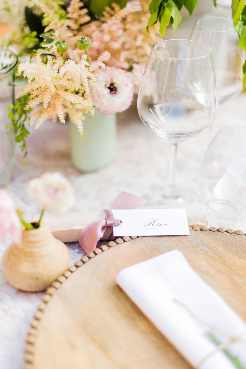 Wedding Reception Place Card %26 Note
Photography: Justin %26 Mary Marantz
Read More:
http://www.insideweddings.com/weddings/intimate-destination-wedding-at-8th-century-abbey-in-umbria-italy/1274/ wedding reception place setting wood charger plate with bud vase pottery made by bride pink ribbon
