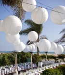 Beach Wedding Lighting
Photography: David Michael Photography
Read More:
http://www.insideweddings.com/weddings/cool-classic-california-wedding-with-unique-guestbook/249/ White sphere paper lanterns above beach wedding