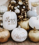 Calligraphy on White %26 Gold Pumpkins
Photography: Atelier Kryjak
Read More:
http://www.insideweddings.com/weddings/autumn-glamour-inspirational-shoot-with-gilded-pumpkin-decor/1185/ fall wedding ideas pumpkin decor white gold rose gold copper pumpkins at sweetheart table