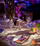 Purple Reception Details
Photography: Gruber Photographers
Read More:
http://www.insideweddings.com/weddings/contemporary-fall-wedding-at-the-new-york-public-library/358/ Silver bead charger plate with purple flower arrangements