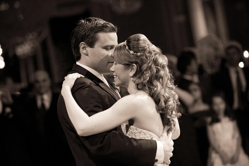 Bride and Groom Dancing
Photography: Josh Lynn Photography
Read More:
http://www.insideweddings.com/weddings/purple-white-gold-new-jersey-celebration/339/ Black and white photo of bride and groom dancing