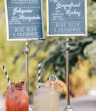 Mason Jar Cocktails
Photography: Vue Photography
Read More:
http://www.insideweddings.com/weddings/southern-lake-house-wedding-with-ivory-and-green-color-palette/534/ Signature cocktail chalkboard menu and striped straws